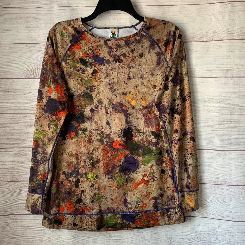 Burton Dryride Base Layer Tan Colorful Splotchy Long Sleeve Shirt Size Large